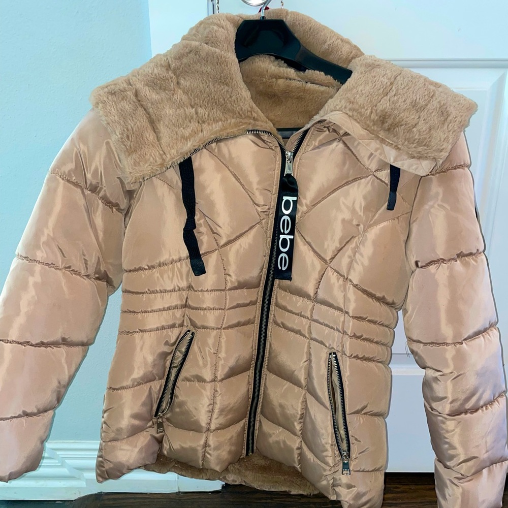 Bebe fleece lined puffer jacket with hood